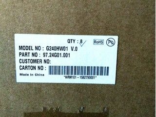 RGB 24 Inch 300cd/m2 91PPI TFT LCD Panel G240HW01 V0 89/89/89/89 (Tip.)